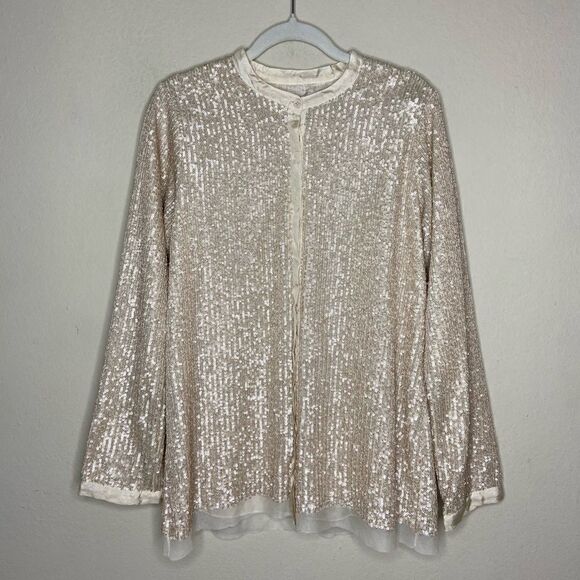 Johnny Was Grace Cream Shirt Blouse Sequin Button Down Long Sleeve Size S - Picture 8 of 11
